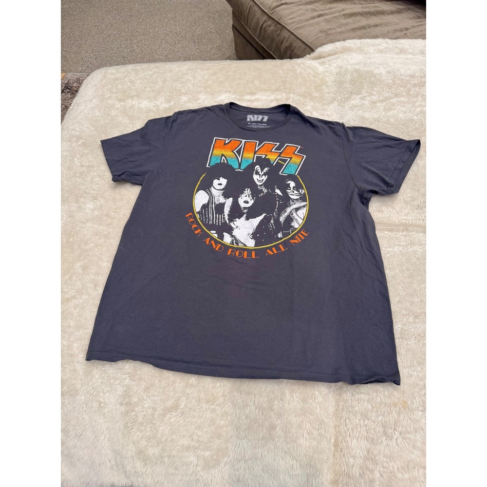 KISS Rock and Roll All Nite Graphic T-Shirt Mens 2XL Charcoal Gray Band Tee